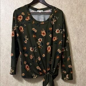 Nine Britton Olive Tie Front Brushed Knit Top